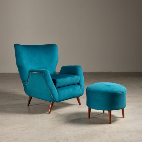 poltrona com banqueta turquesa 